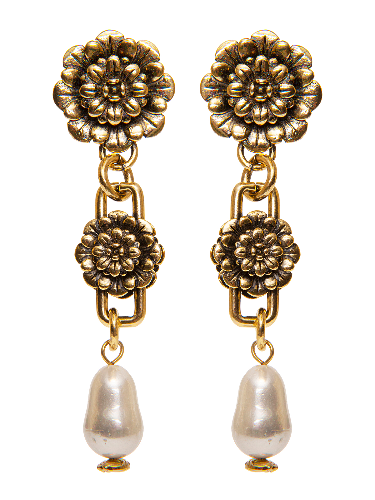 Pendent flower earrings with glass drop