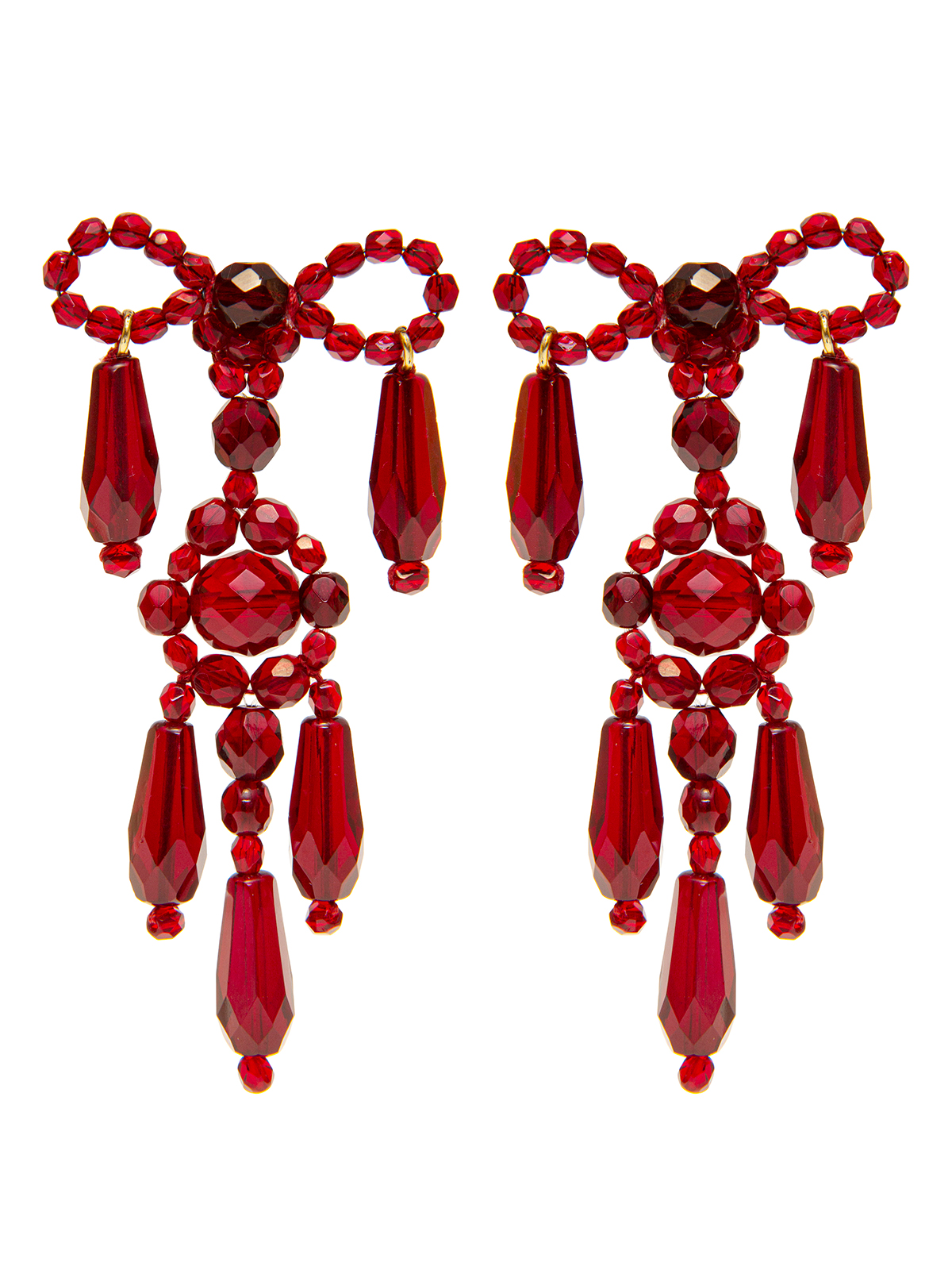 beaded bow earrings embellished with glass drops