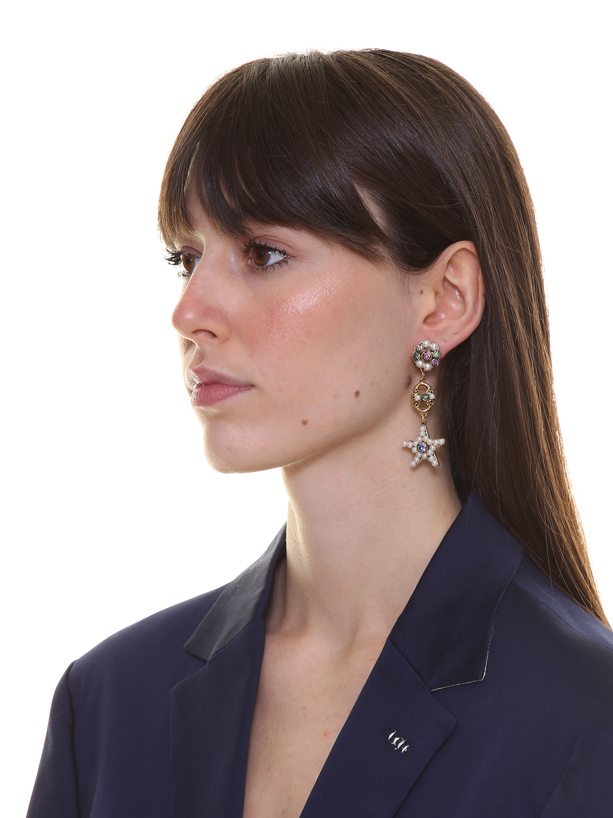 Multicolor stone earrings embellished with beaded stars