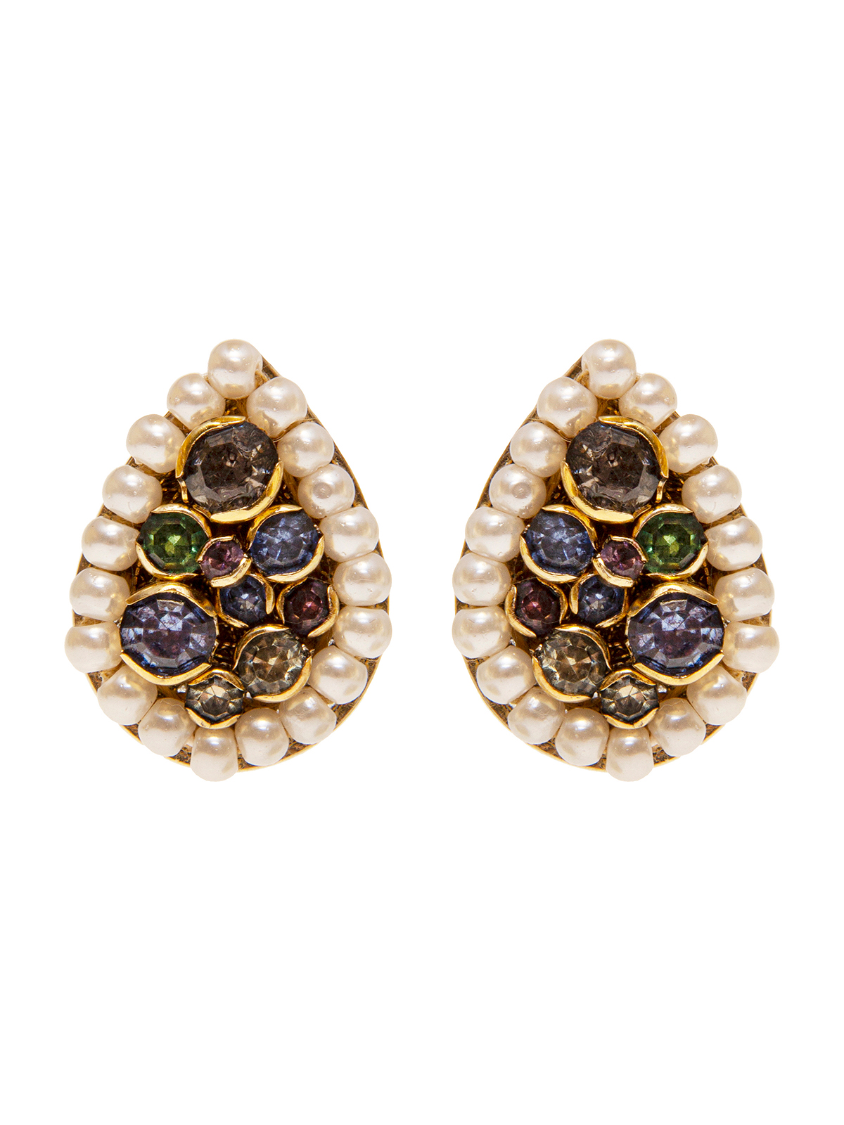 Drop earrings embellished with multicolor stones and pearls