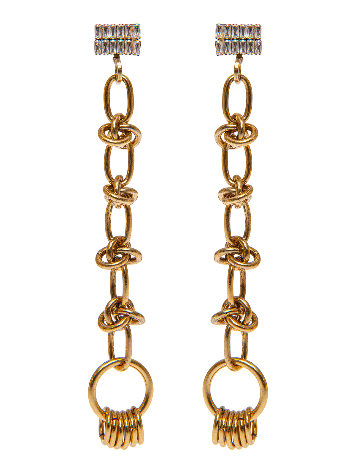 Pendent  crystal and chain earrings embellished with rings