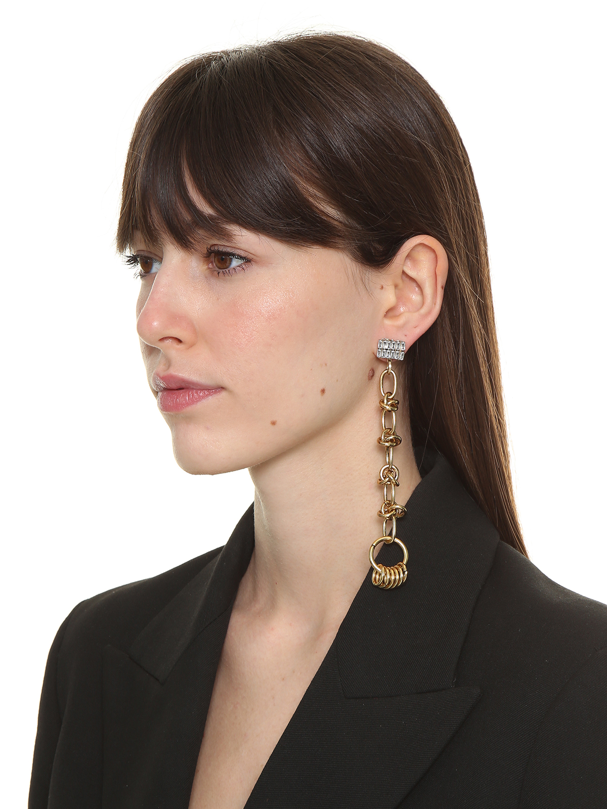 Pendent  crystal and chain earrings embellished with rings