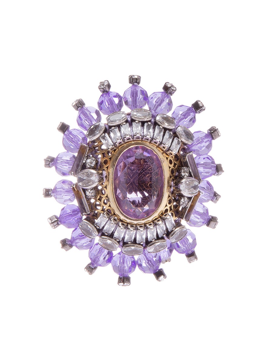 Oval brooch with plexiglass beads-Violet
