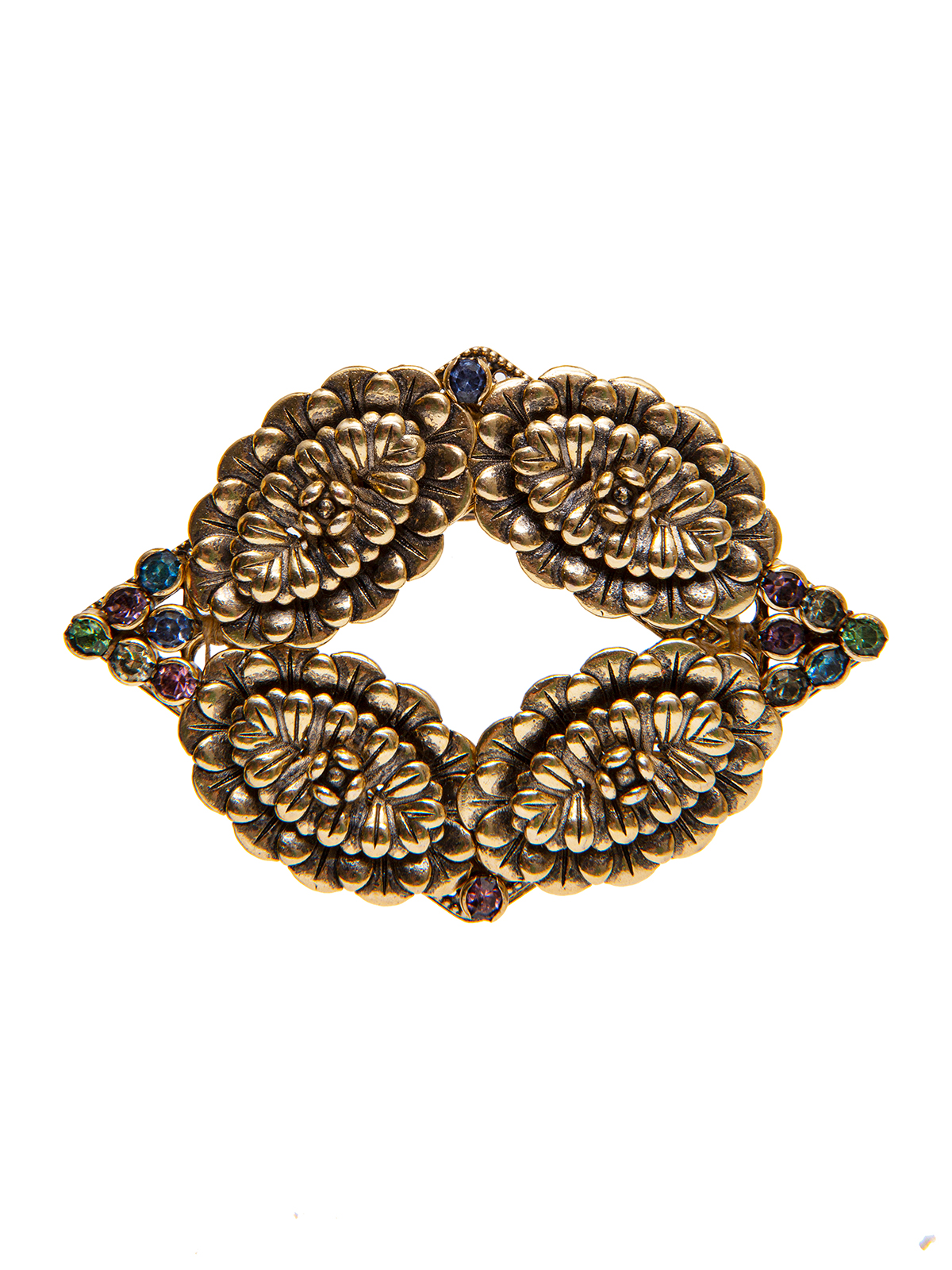 Flower brooch embellished with multicolor stones 